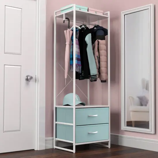 Sorbus Clothing Rack with Drawers - Clothes Stand Dresser - Wood Top, Steel Frame, & Fabric Drawers - Tall Closet Storage Organizer - Garment Rack for Hanging Shirts, Dresses, & Jackets Aqua {2}
