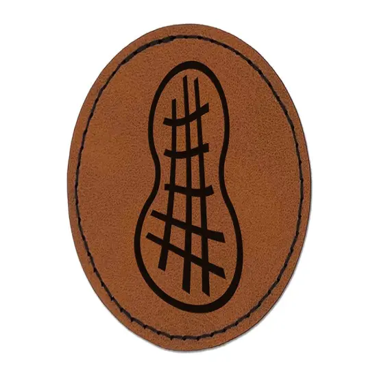 Peanut Doodle Round Iron-On Engraved Faux Leather Patch Applique - 2.5" Brown {1}