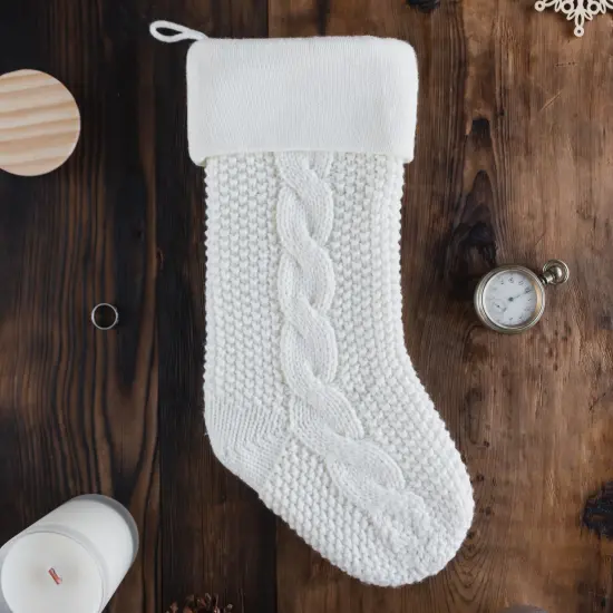 Chunky Cable Knit Christmas Stocking Grey {3}