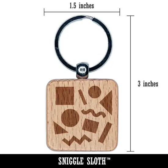 80s 90s Shapes Circle Square Squiggle Geometric Pattern Engraved Wood Square Keychain Tag Charm {2}