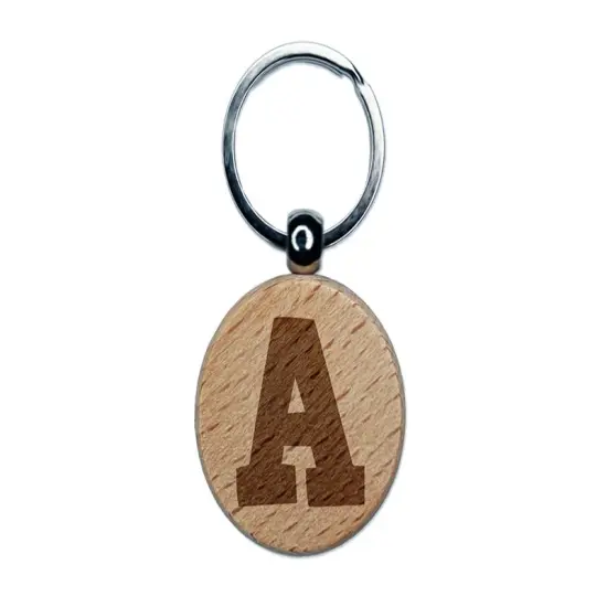 Letter A Uppercase Fun Bold Font Engraved Wood Round Keychain Tag Charm {1}