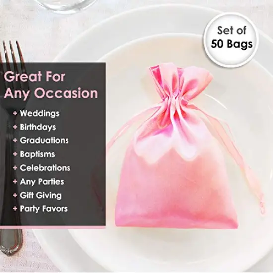 50 Pieces 3" x 4" Satin Pink Gift Bags, Jewelry Bags, Wedding Favor Drawstring Bags Baby Shower Christmas Gift Bags {5}