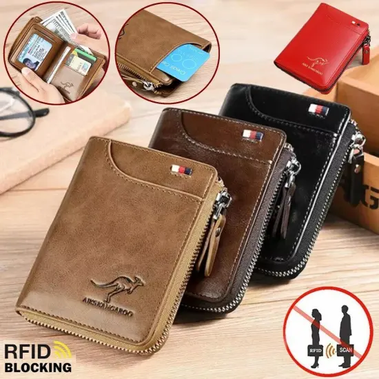 Kitcheniva Mens Leather Wallet RFID Blocking Credit Card ID Holder Black {3}