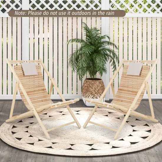 Solid Fir Wood Lounge Chair with 3-Level Adjustable Backrest and Soft Padded Headrest-Natural {3}