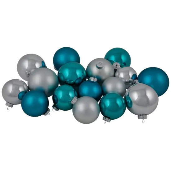 Northlight 2-Finish Glass Christmas Ball Ornaments - 4" & 3.25" - Turquoise and Silver - 72ct Blue {1}