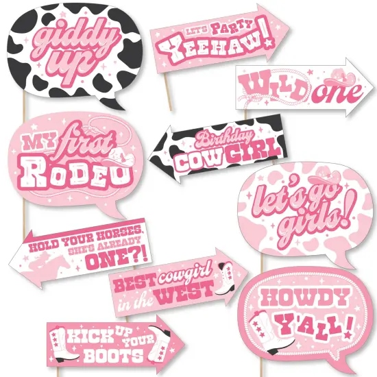 Big Dot of Happiness Funny Pink First Rodeo - Cowgirl 1st Birthday Party Photo Booth Props Kit - 10 Piece {1}