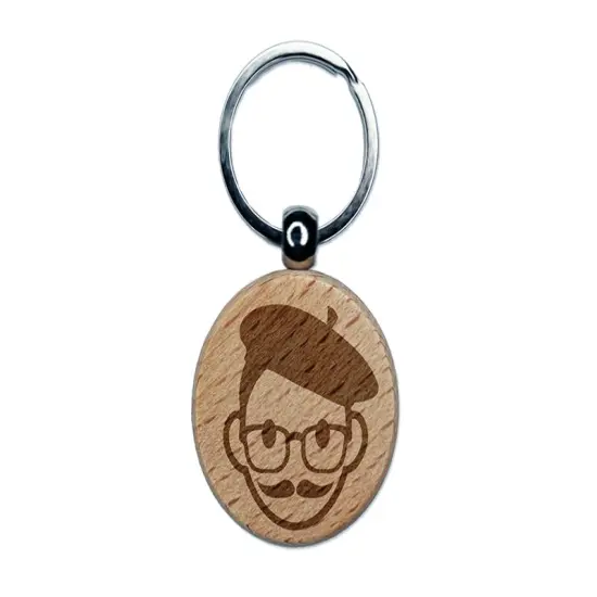 Artist Icon Engraved Wood Round Keychain Tag Charm {1}
