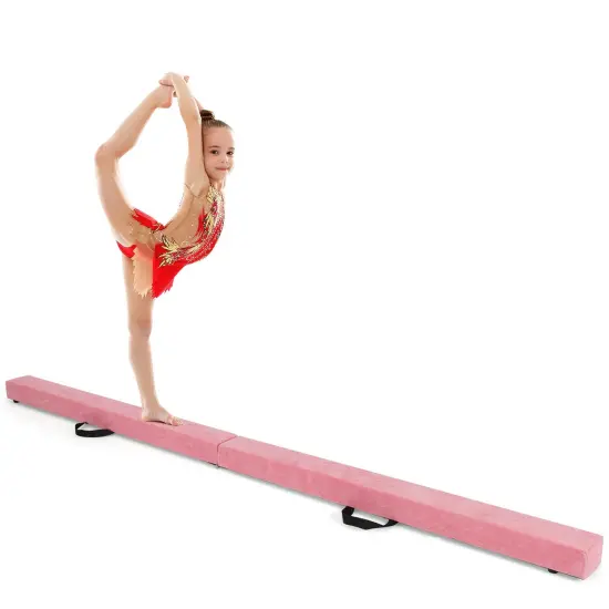 7 Feet Folding Portable Floor Balance Beam with Handles for Gymnasts Pink {3}