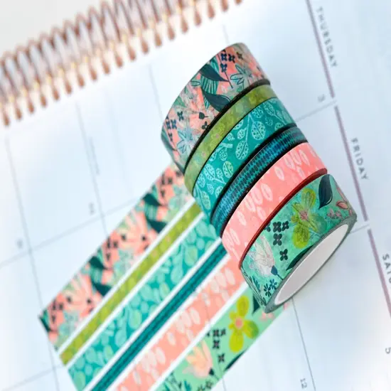 Spring Floral Blue and Green Whimsical Washi Tape Set - W044 {5}