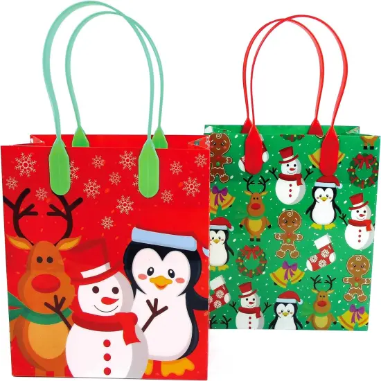 TINYMILLS Christmas Party Favor Bags Treat Bags with Handles, Candy Bags for Christmas Party Gift Bags Christmas Holiday Party Supplies,12 Pack {2}