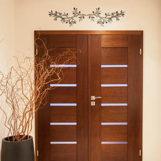 2 PCS Metal Tree Leaf Wall Decor Vine Olive Branch Wall Art Wrought Iron Scroll Sculptures Above the Bed, Living Room, Outdoor Decoration Multicolor {4}