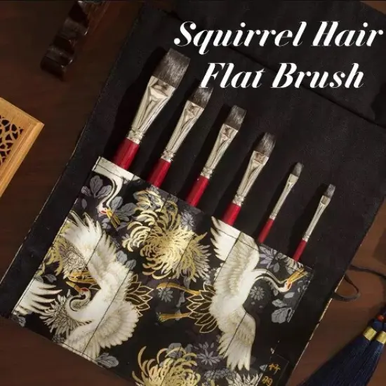 ZY Tang Handmade Chinese Calligraphy Flat Brush, Squirrel Hair, Watercolor Painting Brush {1}