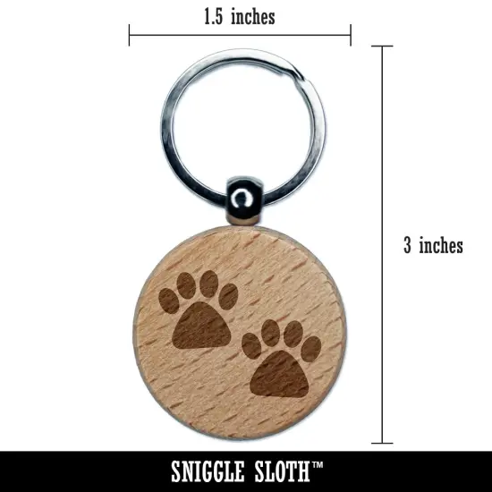 Paw Prints Pair Dog Cat Engraved Wood Round Keychain Tag Charm {2}
