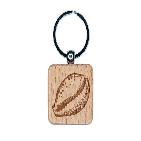 Cyprae Tigris Cowrie Hashmark Shaded Shell Beach Seashell Engraved Wood Square Keychain Tag Charm {1}