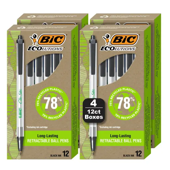 BIC Ecolutions Clic Stic Ballpoint Pens, Medium Point (1.0mm), 48-Count Pack, Retractable Ball Point Pens Made from 78% Recycled Plastic {3}