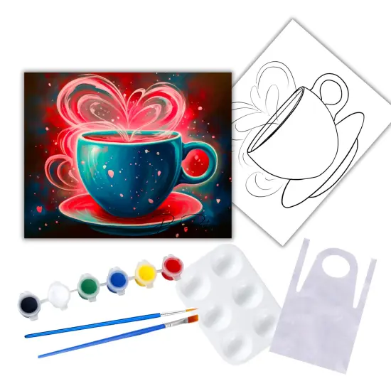 "Red Hot Drink" DIY Canvas Art Kit, Adult Beginner, Acrylic Paint Size 11x14 inch {1}