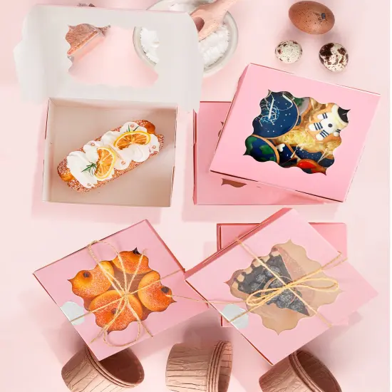 60 Pieces Pink Bakery Box with Window6x6x3 Pink Cookie Boxes Pastry Box for Wedding Favor Birthday ＆ Party {4}