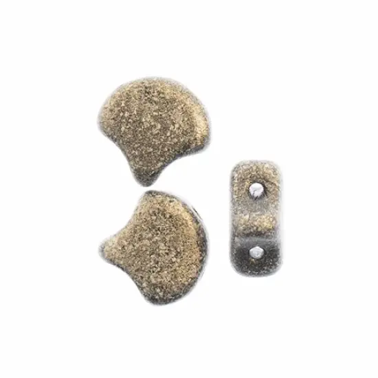 John Bead Czech Glass Jet Color Metallic Suede Ginko Beads, 50g Gold {2}