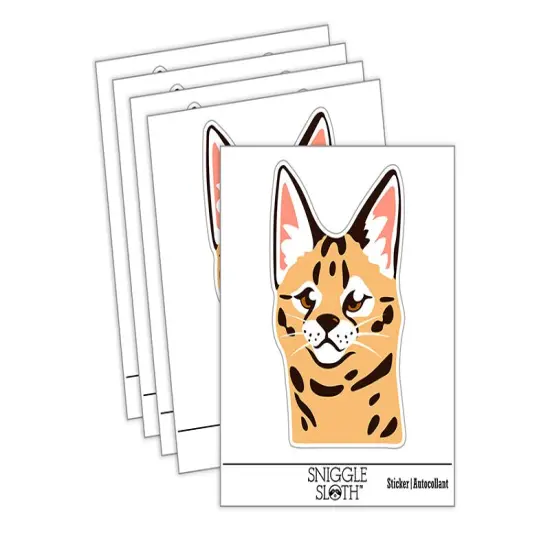 Curious Savannah Cat Serval Waterproof Vinyl Phone Tablet Laptop Water Bottle Sticker Set - 5 Pack {2}