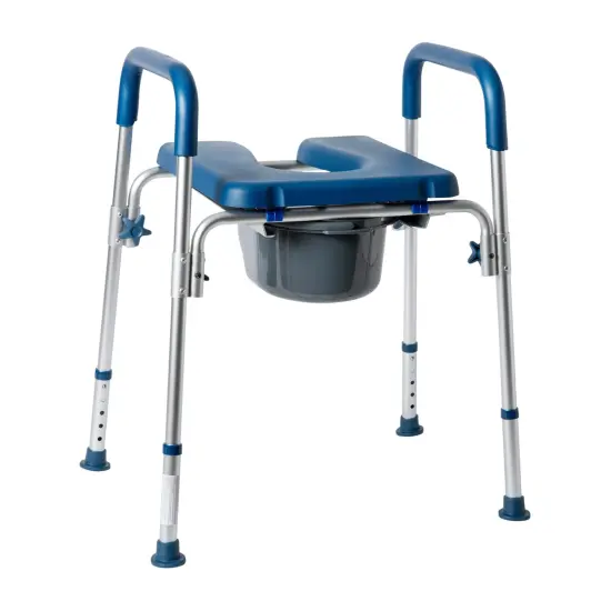 Emma and Oliver Maury Shower Commode Chair with Safety Rail, Height Adjustable Frame, Padded Seat & Armrests, Removable Pail with Lid, Fits Most Toilets Blue {4}