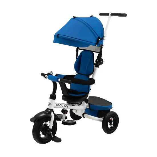 Folding Tricycle Baby Stroller with Reversible Seat and Adjustable Canopy Blue {3}