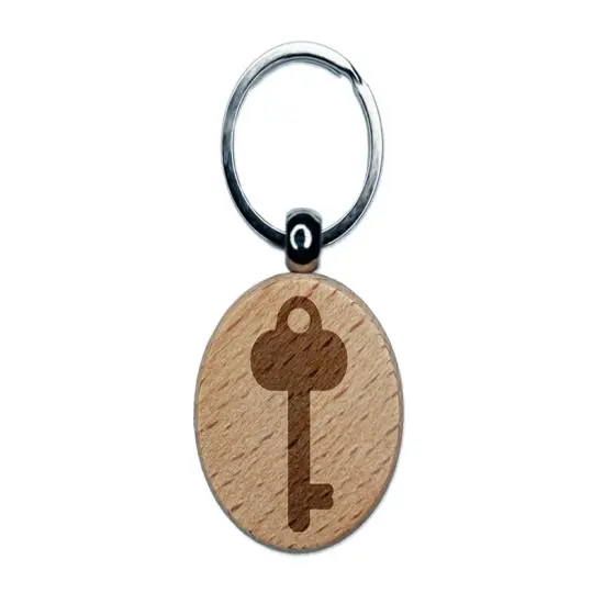Key Simple Engraved Wood Round Keychain Tag Charm {1}