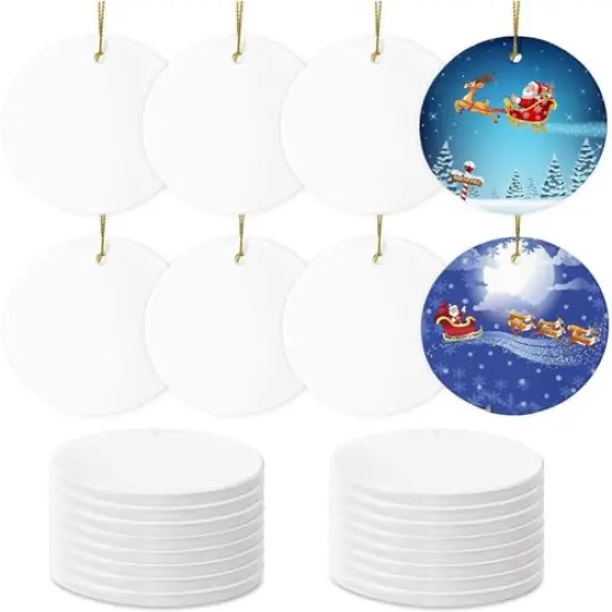 12 Pack Sublimation Ceramic Ornaments Sublimation Ornament Blanks Bulk Ceramic Discs Ornament for Heat Press Printing White Round Porcelain Ornament Personalized Xmas Tree Ornament (White) {1}