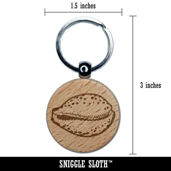 Cypraea Tigris Cowrie Shell Beach Seashell Engraved Wood Round Keychain Tag Charm {2}