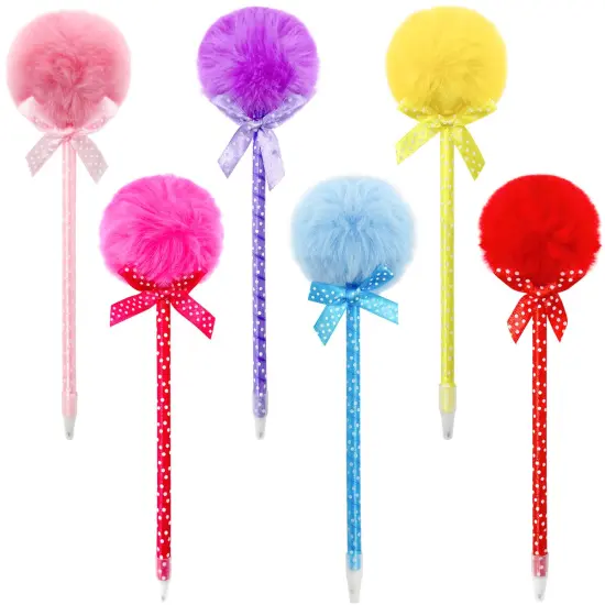 Wrapables Fluffy Ball Pom Pom Ballpoint Pens (Set of 6) {1}