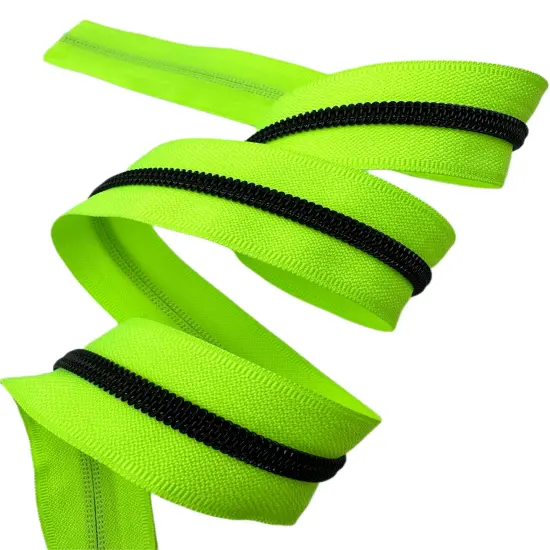 Highlighter Yellow Tape with Black Teeth Zipper Tape {1}