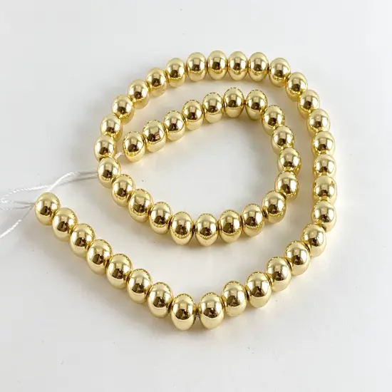 Real 18K Gold Plated Hematite Round Smooth Beads Around 15" 2mm-10mm: 1 strand {5}