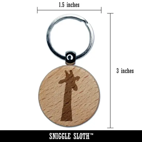 Giraffe Head Solid Engraved Wood Round Keychain Tag Charm {2}