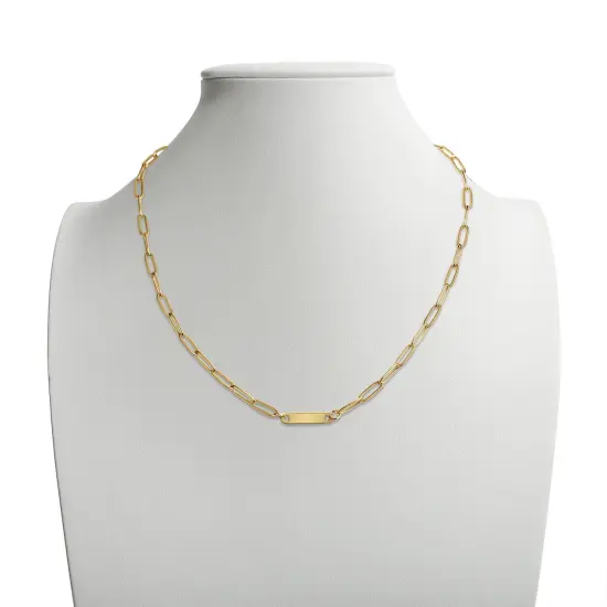 Stainless Steel PVD Coated Engravable Paperclip Bar Necklace 18K PVD Gold {4}