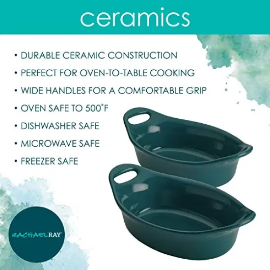 2 Piece Solid Glaze Ceramics Au Gratin Bakeware / Baker Set, Oval , Teal {1}