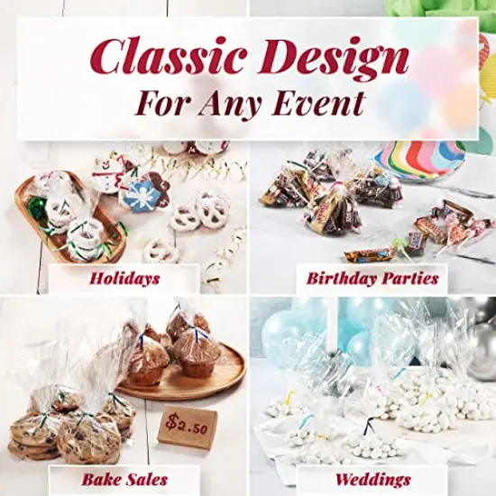 200 pack Clear Gift Bags for Favors, Cellophane Bags, 6x10 w/ 4" Twist Ties - Goodie Bags, Candy Bags, Cookie Bags for Gift Giving, Clear Treat Bags with Ties, Cellophane Treat Bags (200 Pack) {4}