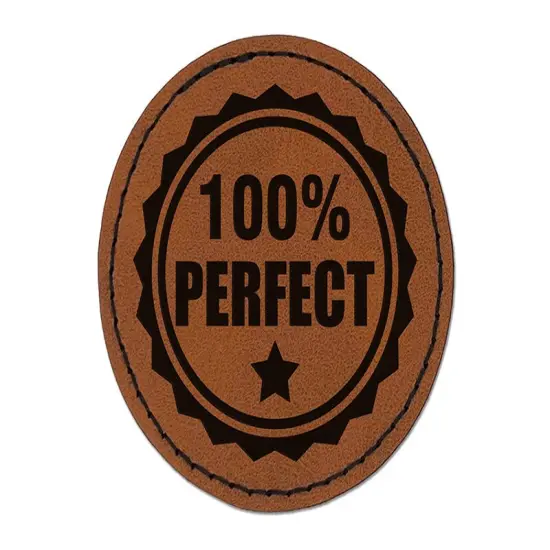 100 Percent Perfect Teacher Round Iron-On Engraved Faux Leather Patch Applique - 2.5" Brown {1}