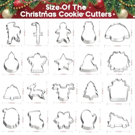 20 Pieces Christmas Cookie Cutters, Hibery Holiday Cookie Cutters Christmas, Reindeer, Snowflake, Christmas Tree, Gingerbread Man, Santa, Bell & More Cookie Cutters Christmas Shapes {1}