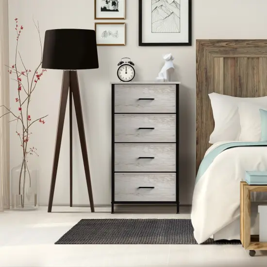 Sorbus Dresser with 4 Drawers - Bedside Furniture & Night Stand End Table Dresser with Steel Frame, Wood Top, Easy Pull Fabric Bins for Home, Bedroom Accessories, Office & Dorm Rustic Beige {4}