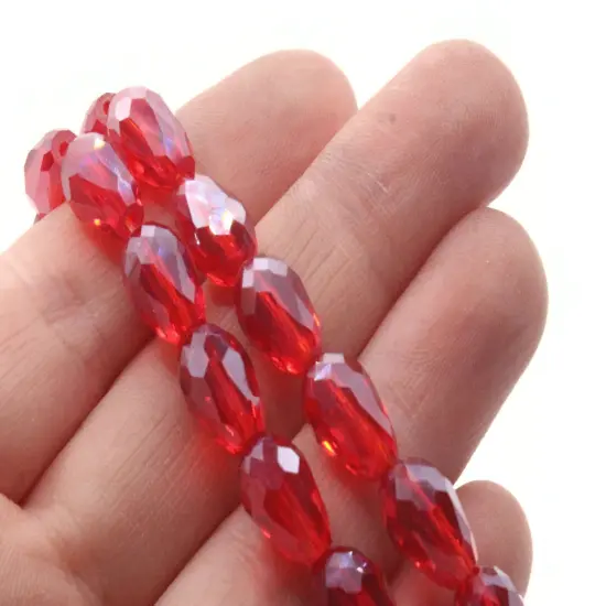 29 12mm Red Faceted Glass Teardrop Beads with AB Finish {4}