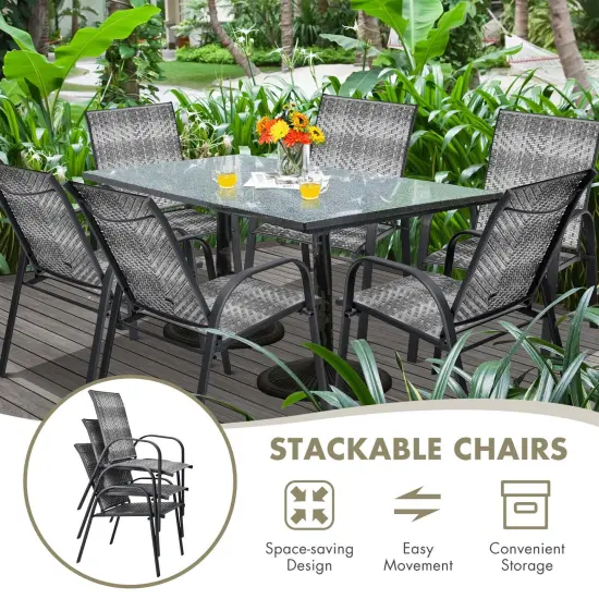 Set of 6 Outdoor PE Wicker Stackable Chairs with Sturdy Steel Frame {3}