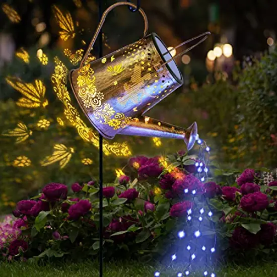 Solar Watering can with Lights, Unique Gifts for Mom Grandma Women Birthday, Waterproof Gardening Gifts Watering Can with Cascading Lights Outdoor Decor for Garden Patio Yard Pathway Backyard {2}