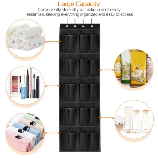 Over The Door Shoe Organizer Rack 20 Pockets Hanging Storage Black {2}