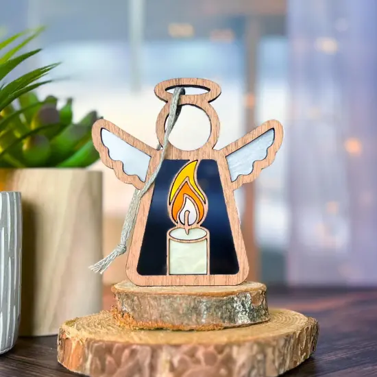 3.5" (H) Burning Candle Ornament - Handcrafted in Texas - Mother's Angels&reg; Christmas Angel Wings Figurine {4}