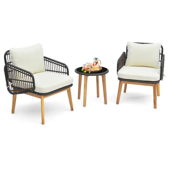 Costway 3 PCS Patio Furniture Set with Cushioned Chairs and Tempered Glass Side Table {4}