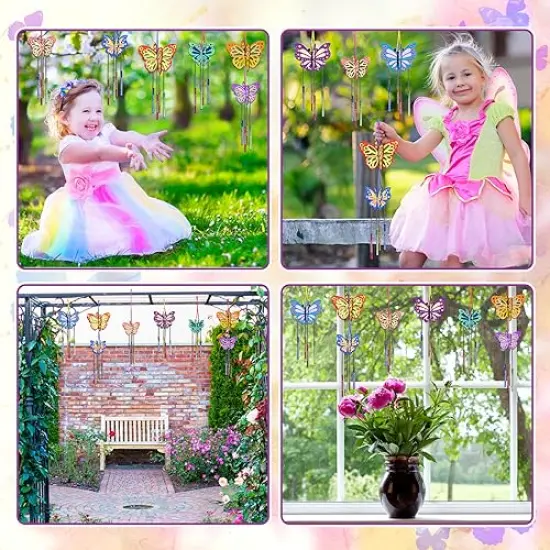 8 Pack 3D Butterfly Wind Chime Kit for Kids Make Your Own Butterfly Wind Chime Wooden Arts and Crafts for Kids Ornaments DIY to Paint Butterfly Craft for Spring Art Activity Birthday Party {3}