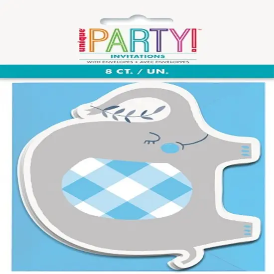 Blue Floral Elephant Invitations, 8ct {1}