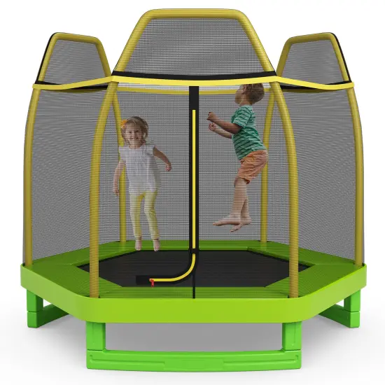 Mini Trampoline for Kids with Safety Net Foam Poles Steel Frame Bounce Jumper for Indoor Outdoor Yellow {1}