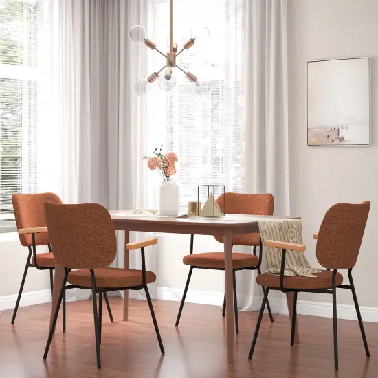 Set of 2 Modern Fabric Dining Chairs with Armrest and Curved Backrest Orange {5}