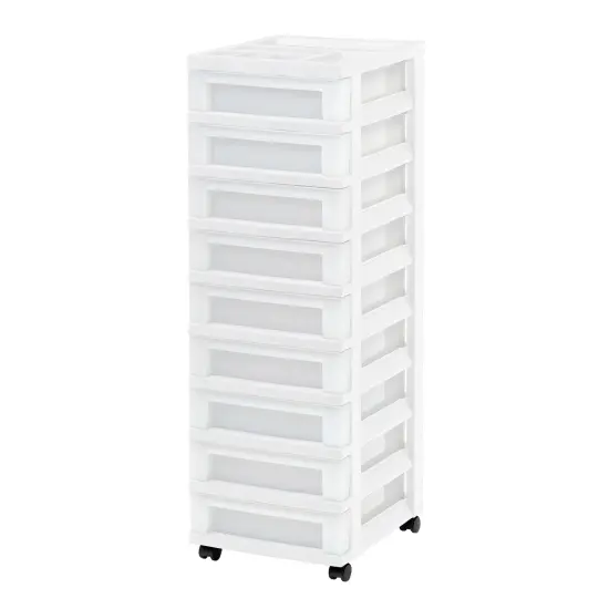 IRIS 8.5" x 11" 9 Drawer Storage Rolling Cart with Organizer Top, White {1}