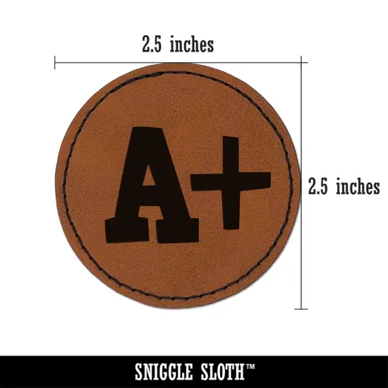 A Plus Grade School Round Iron-On Engraved Faux Leather Patch Applique - 2.5" Brown {3}